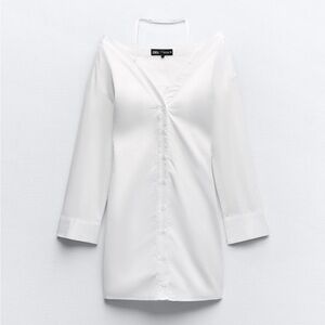 Zara White Off the Shoulder Trench Coat Dress